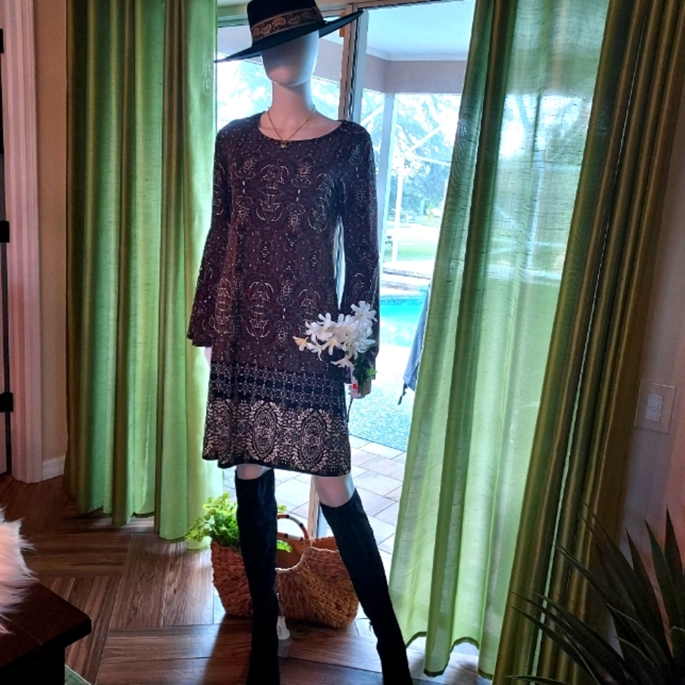 Tamera Bolero Slipover Dress with Bell Sleeves.